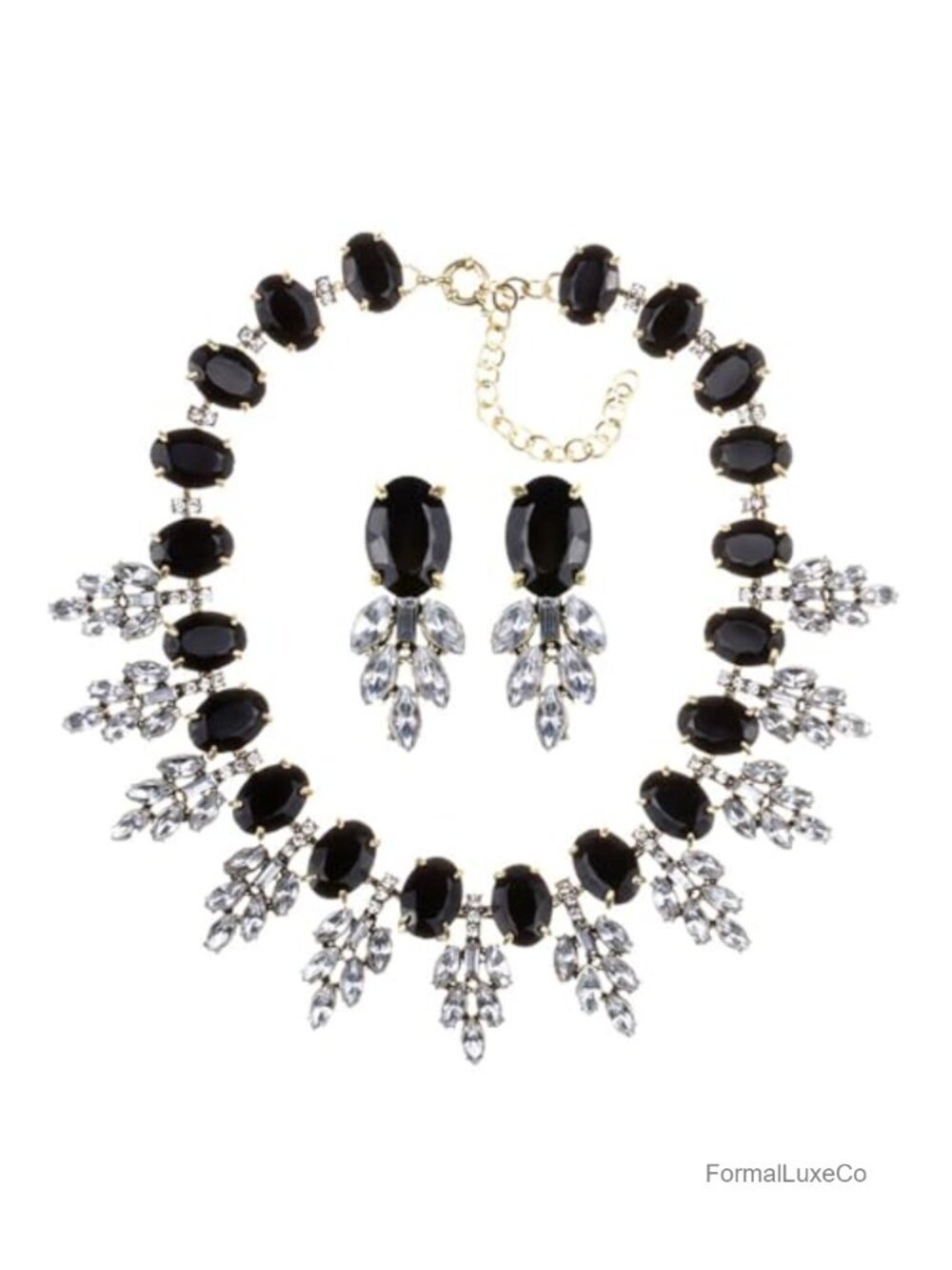 Crystal Leaf Statement Choker Necklace Earring Set Jewelry for Women